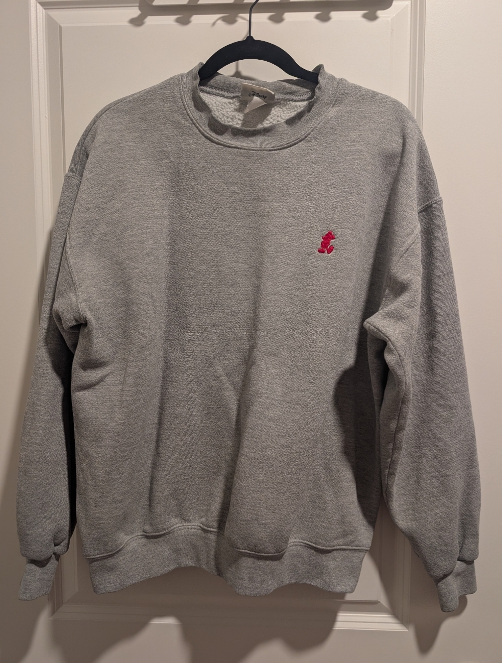 Men's Grey Crewneck Sweater with Pink Embroidery